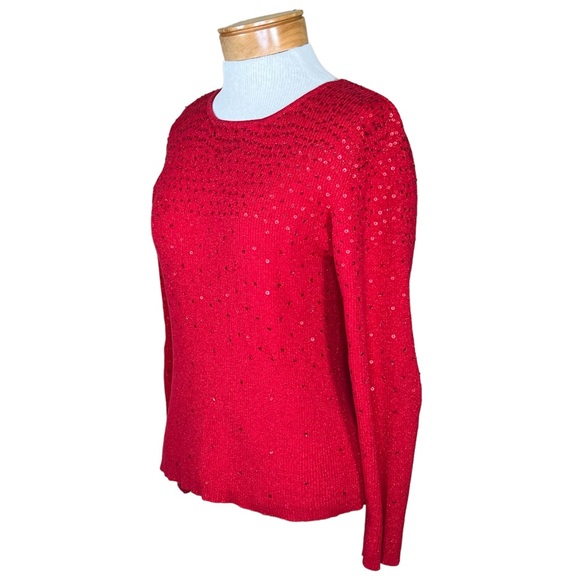 Hampshirite Studio Petite Red Metallic Ribbed Knit Sweater With Sequins PL - Picture 11 of 11